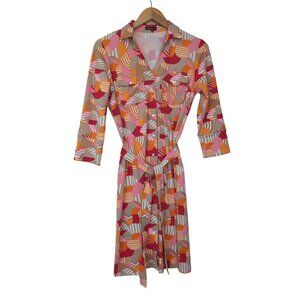 J McLaughlin Shirt‎ Dress Womens S Tan Orange Button Up Belted Office Career